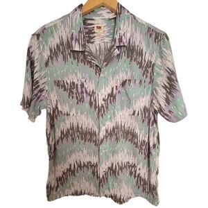 Levi's Men's Small Relaxed Mint Gray Abstract Print Short Sleeve Camp Shirt